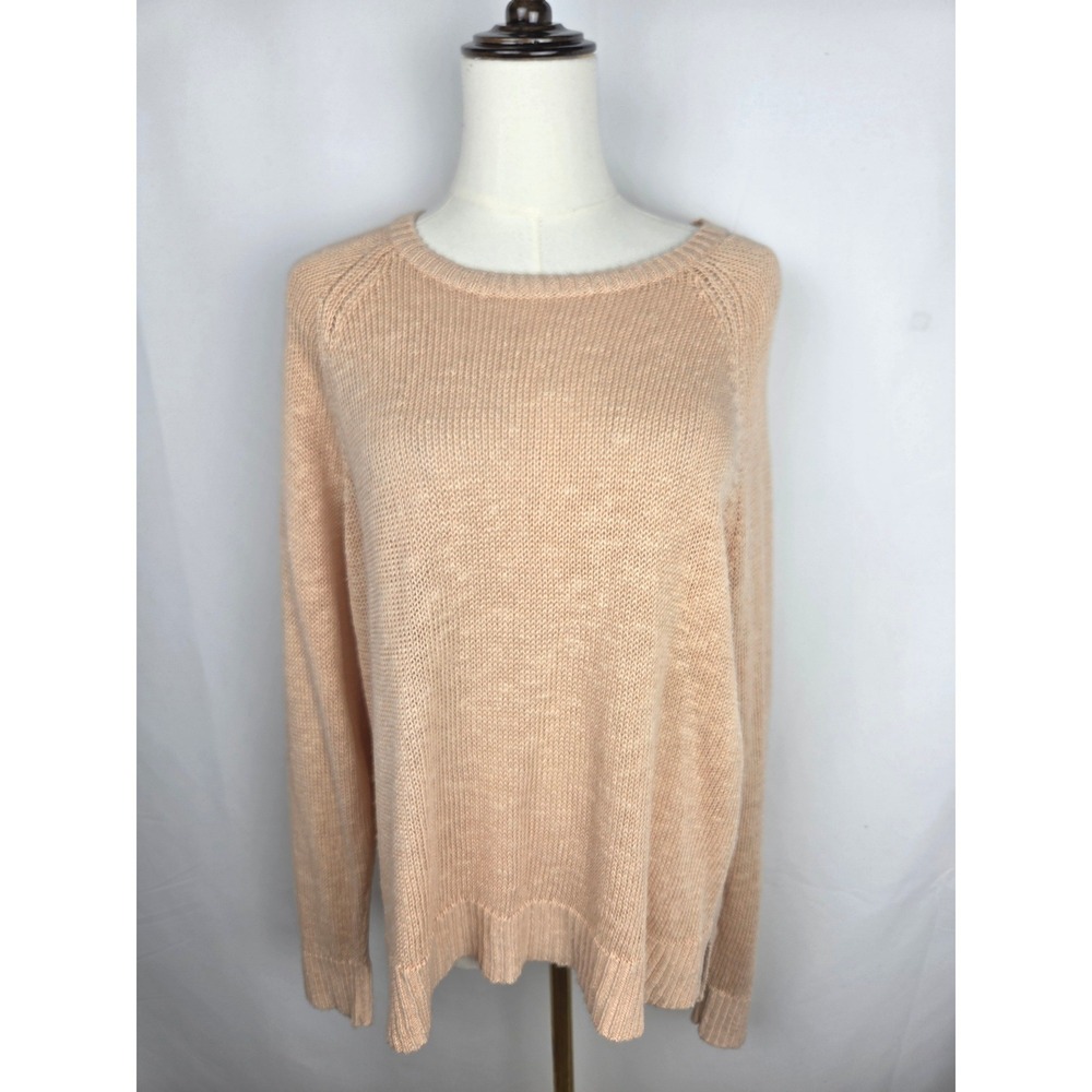 Eileen Fisher Sweater Large Peach Organic Linen Cotton Slub Raglan Quiet Luxury